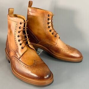 PAUL SMITH Size 8 Tan Brown Antique Leather Wingtip Lace-Up Boots